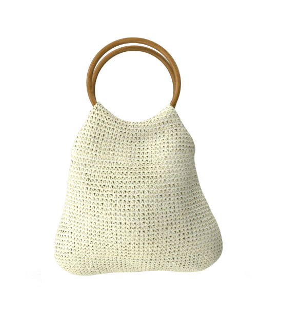 Knitted bag with a wooden handle