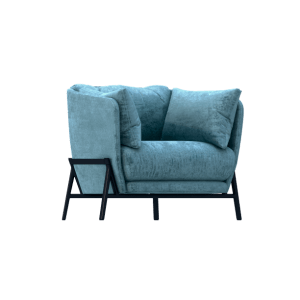 Blue armchair with iron legs